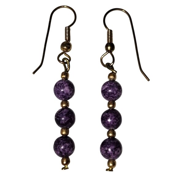 Elegant Purple Gold Beaded Dangle Earrings Boho Chic Fashion Jewelry Women - Picture 1 of 3